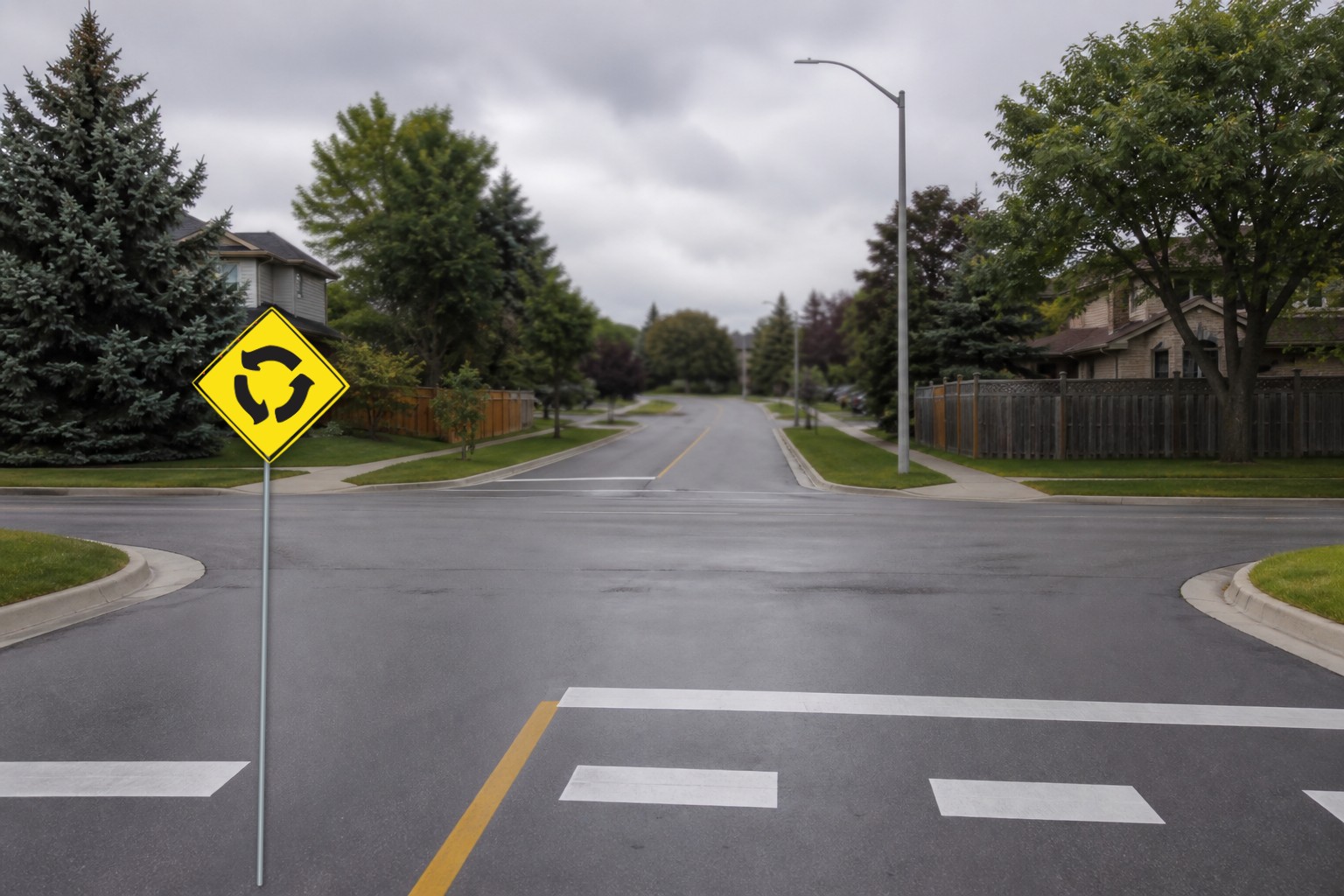 Ontario road sign: Roundabout ahead